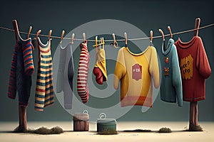 a set of clotheslines, each with a different kind of clothing hanging