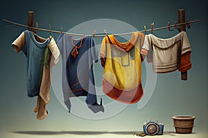 a set of clotheslines, each with a different kind of clothing hanging