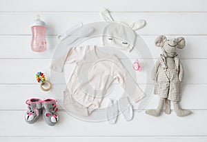 Set of clothing and items for a baby