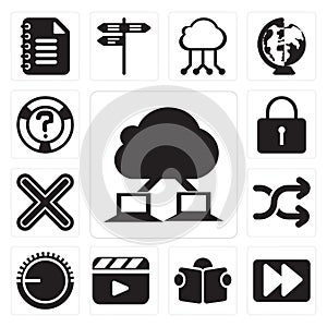 Set of Cloud computing, Fast forward, Reading, Video player, Vol