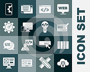 Set Cloud computing lock, Color palette guide, UI UX design, Front end development, Monitor and mobile, Website