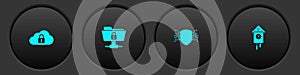 Set Cloud computing lock, FTP folder and, Cyber security and Retro wall watch icon. Vector