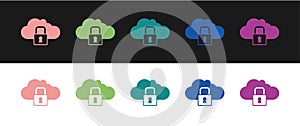 Set Cloud computing lock icon isolated on black and white background. Security, safety, protection concept. Protection