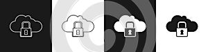 Set Cloud computing lock icon isolated on black and white background. Security, safety, protection concept. Protection
