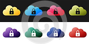 Set Cloud computing lock icon isolated on black and white background. Security, safety, protection concept. Vector