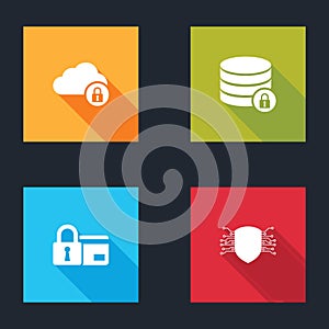 Set Cloud computing lock, Server security with, Credit card and Cyber icon. Vector