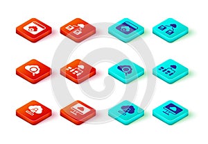 Set Cloud computing lock, technology data transfer, Search cloud, Computer network, and Failed access storage icon
