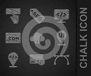 Set Cloud computing lock, Website statistic, Bezier curve, UI or UX design, Front end development, and Keyboard icon