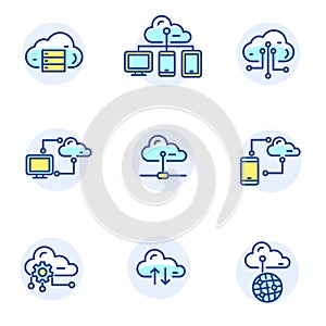 Set of cloud computing related icon in linear color style