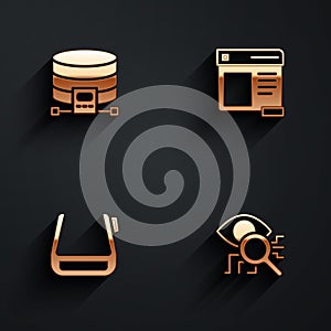 Set Cloud database, Browser window, Smart glasses on spectacles and Eye scan icon with long shadow. Vector