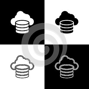 Set Cloud database icon isolated on black and white background. Cloud computing concept. Digital service or app with