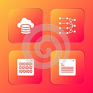 Set Cloud database, Neural network, Binary code and Web developer programming icon. Vector