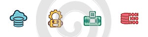 Set Cloud database, Robot setting, Artificial intelligence AI and Binary code icon. Vector