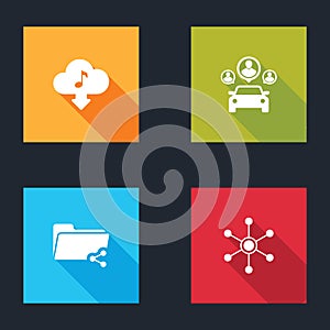Set Cloud download music, Car sharing, Share folder and Network icon. Vector