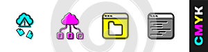 Set Cloud hacking, technology data transfer, Browser files and Software icon. Vector