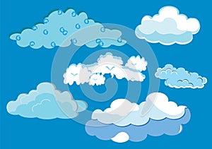 Set of Cloud Icon Illustration on a Blue Background For Wallpaper or Additional to Your Design