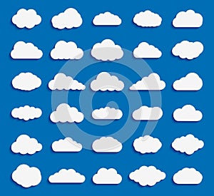 Set of Cloud  icon white color on blue background