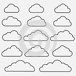 Set of cloud icons on blue background. Collection of different cloud icons.Vector illustration.