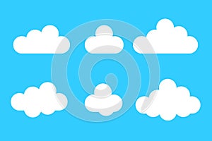 Set of Cloud Icons in cartoon flat style isolated on blue background. Vector design elements weather