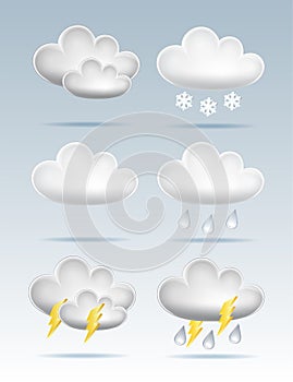 Set of Cloud Icons in cartoon style on blue background.