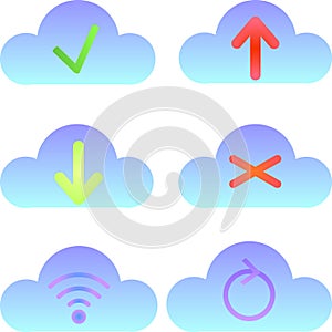 Set of cloud icons, computing icons and logos