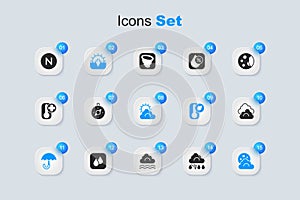 Set Cloud and lightning, Compass, Sunset, Umbrella, with moon, north and cloud weather icon. Vector