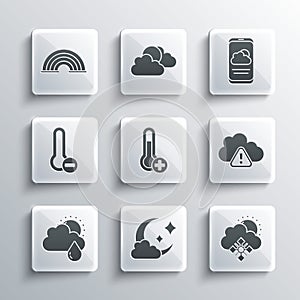 Set Cloud with moon, snow and sun, Storm warning, Meteorology thermometer, rain, Rainbow and Weather forecast icon