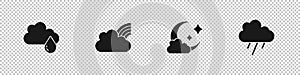 Set Cloud with rain, Rainbow clouds, moon and icon. Vector