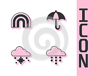 Set Cloud with rain, Rainbow, snow and Umbrella icon. Vector