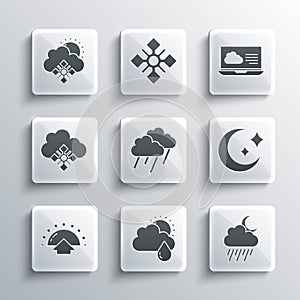 Set Cloud with rain and sun, moon, Moon stars, Sunrise, snow, and Weather forecast icon. Vector