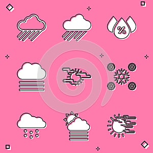 Set Cloud with rain, Water drop percentage, Fog and cloud, sun and Snow icon. Vector