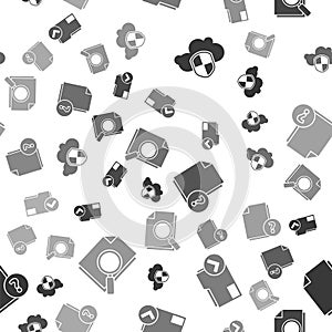 Set Cloud and shield, Document folder and check mark, Unknown document and Document with search on seamless pattern