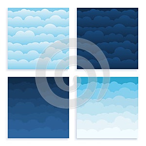 Set Cloud sky cartoon background. Blue sky with white clouds flat poster or flyer, cloudscape panorama pattern vector. Seamless