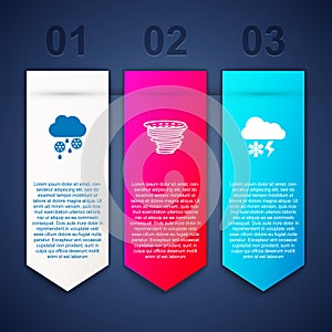 Set Cloud with snow and rain, Tornado and lightning. Business infographic template. Vector