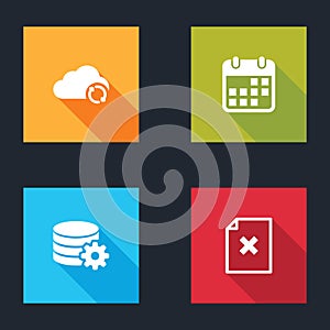 Set Cloud sync refresh, Calendar, Setting database server and Delete file document icon. Vector