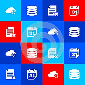 Set Cloud sync refresh, Database, Delete file document and Calendar icon. Vector