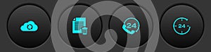 Set Cloud sync refresh, Delete file document, Telephone 24 hours support and Clock icon. Vector