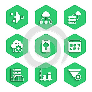 Set Cloud technology data transfer, Data analysis, Filter setting, Different files, Server, Data, Web Hosting, Network