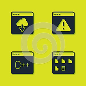 Set Cloud technology data transfer, Browser files, Software and with exclamation mark icon. Vector