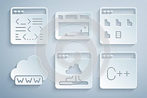 Set Cloud technology data transfer, Browser files, Web development, Software, Keyboard and icon. Vector