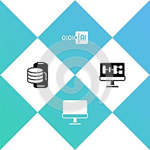 Set Cloud technology data transfer, Computer monitor, Binary code and Algorithm icon. Vector
