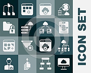 Set Cloud technology data transfer, Computer network, Server, Data, Web Hosting, Failed access cloud storage, Network