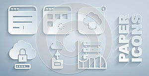 Set Cloud technology data transfer, computing lock, Server, Data, Web Hosting, Loading window and Browser icon. Vector