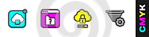 Set Cloud technology data transfer, File missing, computing lock and Filter setting icon. Vector