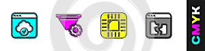 Set Cloud technology data transfer, Filter setting, Processor with CPU and Broken file icon. Vector
