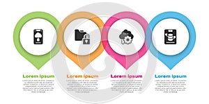 Set Cloud technology data transfer, Folder and lock, and Server, Data, Web Hosting. Business infographic template