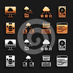 Set Cloud technology data transfer, Hard disk drive HDD, Software, Server, Data, Web Hosting, and icon. Vector