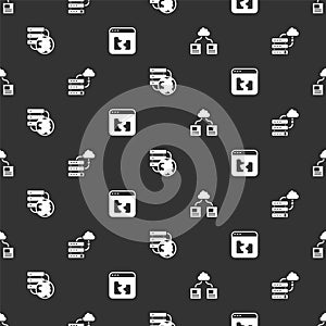 Set Cloud technology data transfer, Network cloud connection, and Broken file on seamless pattern. Vector