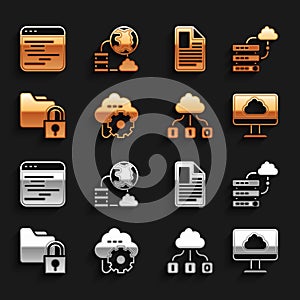 Set Cloud technology data transfer, Network cloud connection, Folder and lock, File document, Software and icon. Vector