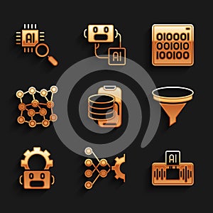 Set Cloud technology data transfer, Neural network, Artificial intelligence AI, Funnel filter, Robot setting, Binary